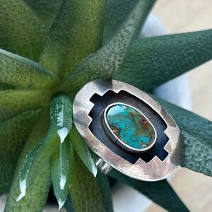 VTG Navajo Sterling Silver Kingman Turquoise Ring by Everett & Mary C. Teller